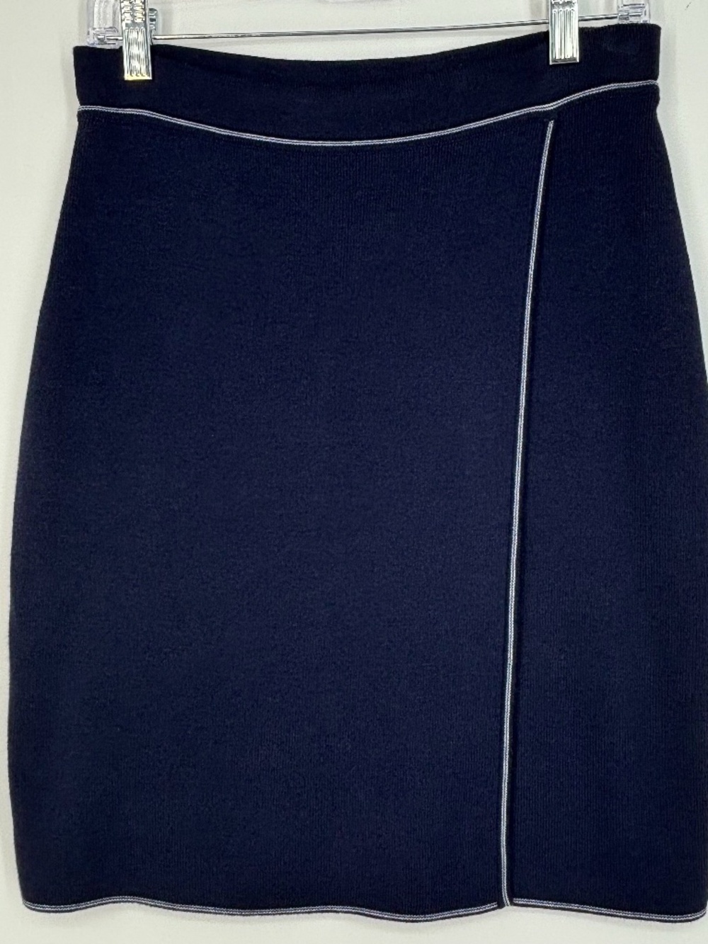 Frapp Size 40 US Womens Medium Pull-On Skirt Navy Blue Fine Gauge Knit Faux Wrap